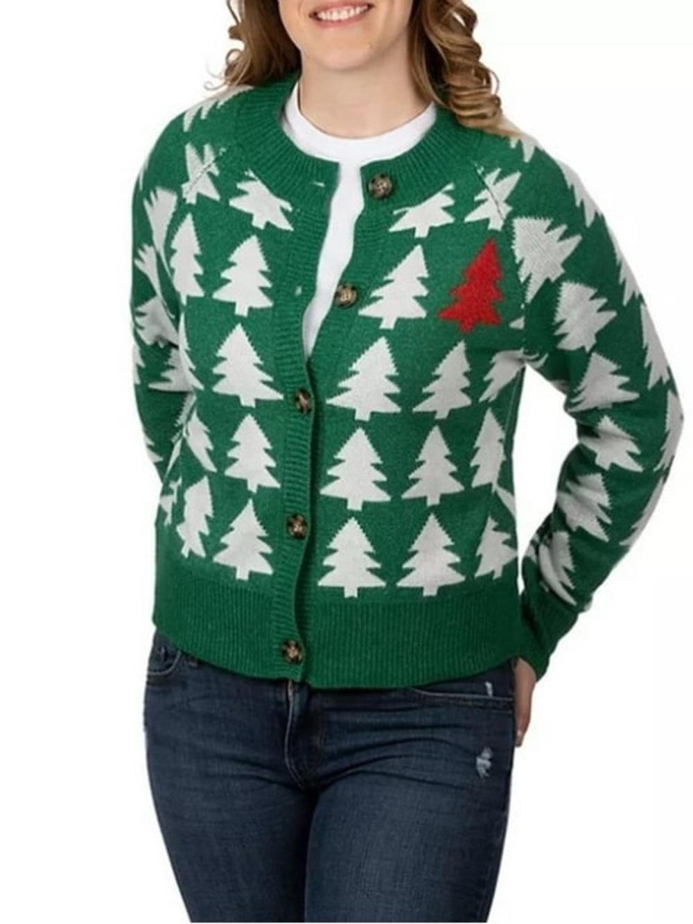 Dec. 25th Women's Holiday Knit Christmas Button-Down Cardigan Sweater Small